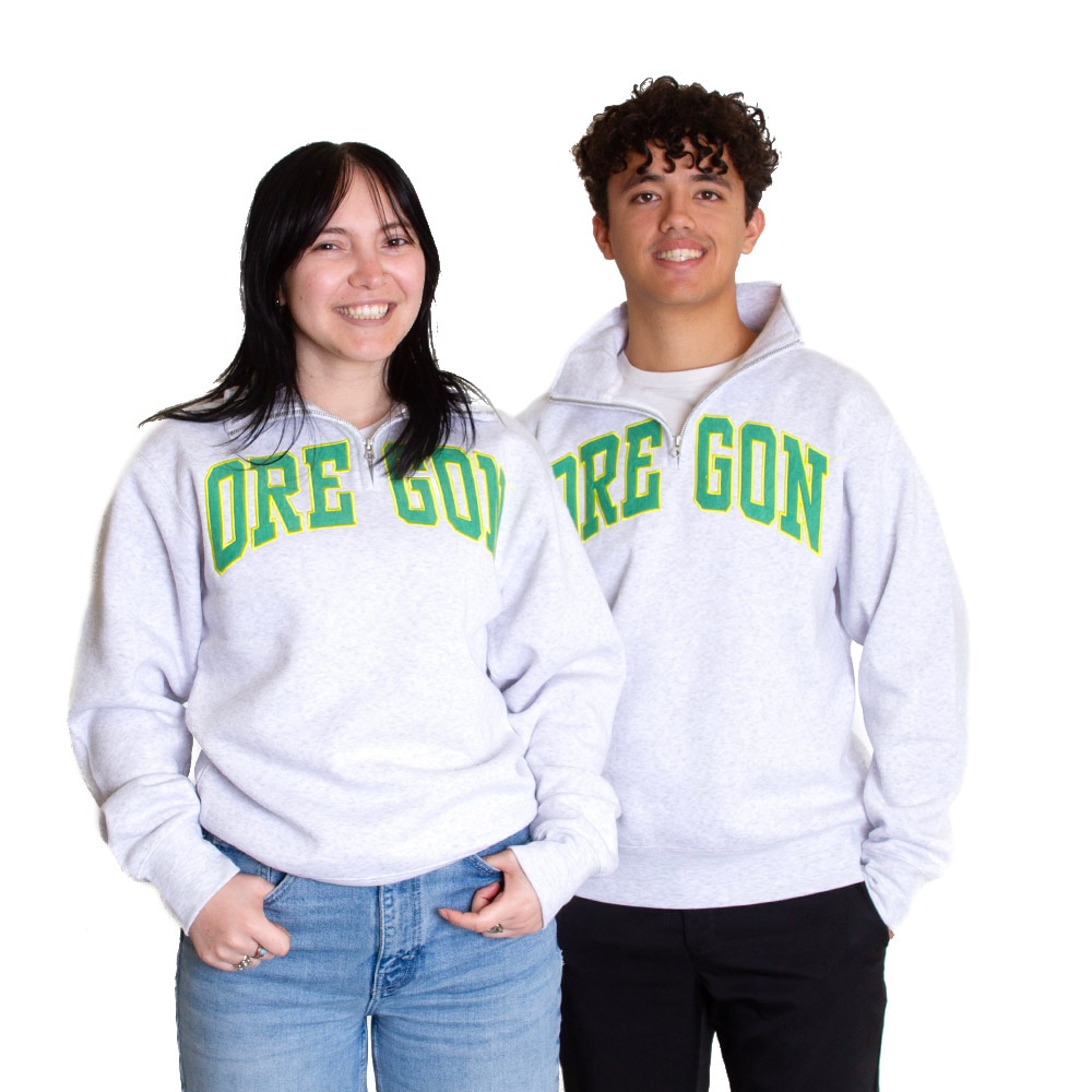 Arched Oregon, Zoozatz, Grey, Pullover, Polyester Blend, Men, Unisex, Cotton Fleece, Faux Suede Applique, 1/4-Zip, Sweatshirt, 741745